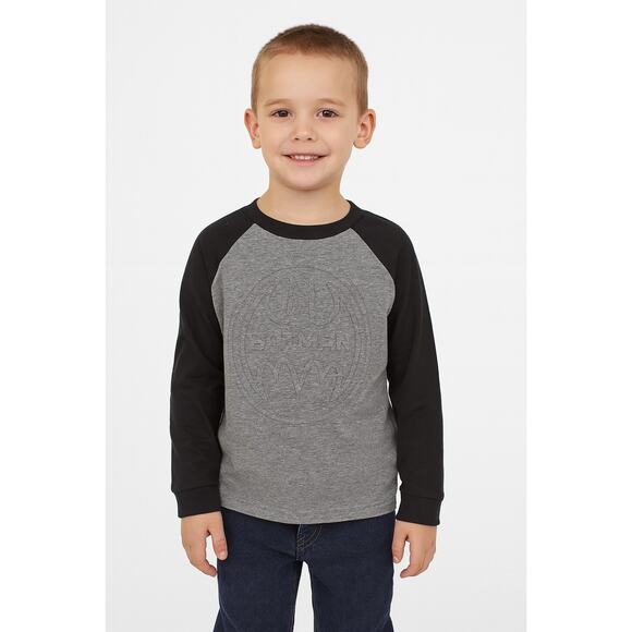Batman Long Sleeve Raglan Shirt - Gray & Black, Embossed Logo, Size XS - Picture 1 of 7